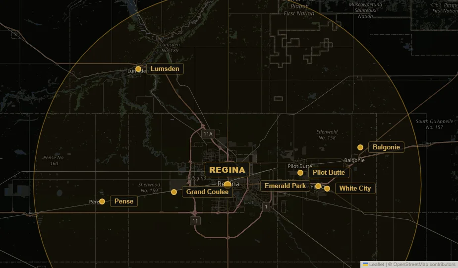 Map of Regina, SK and surrounding area
